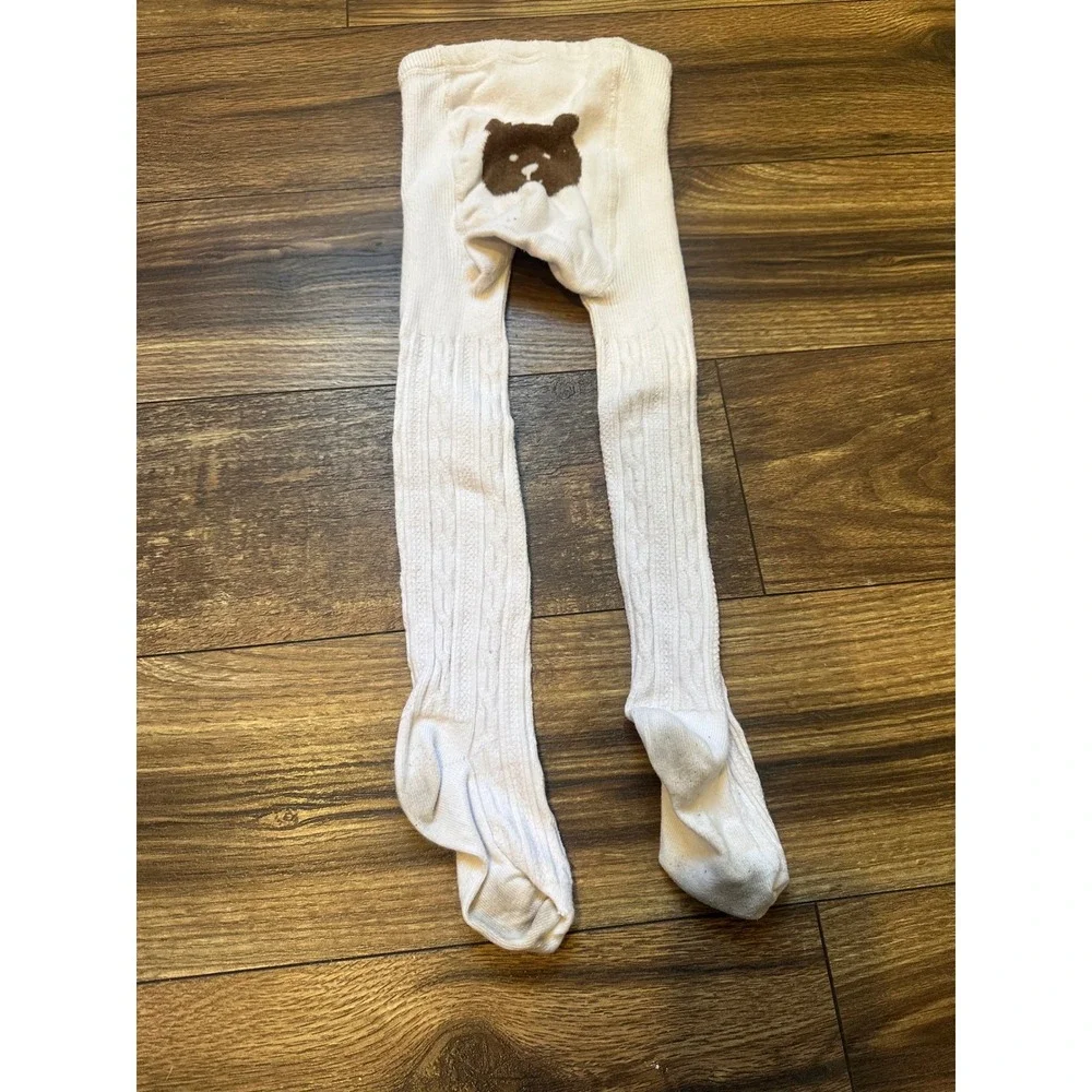 Baby Gap Toddler White Cable‎ Knit Bear Tights 4-5 years